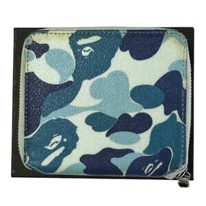 Bape Blue Camo Leather Zip Wallet